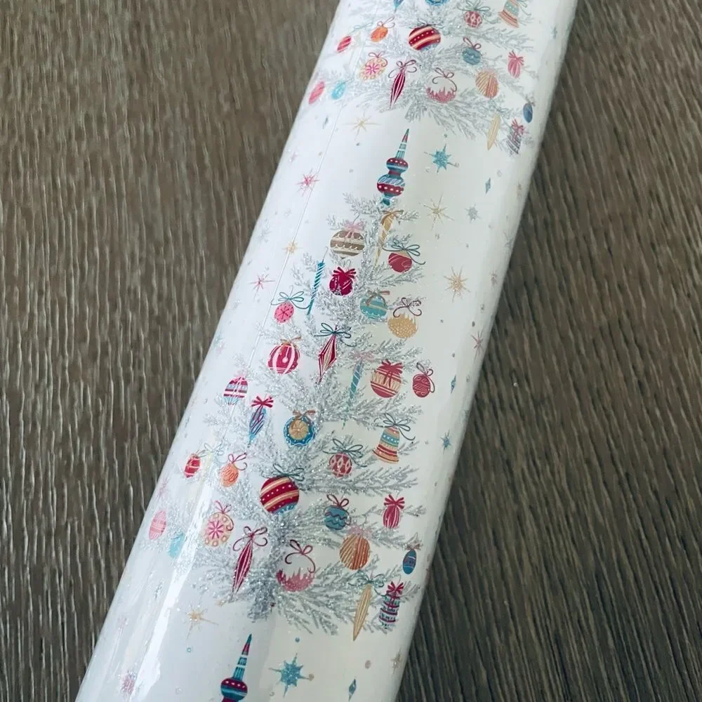 Vintage Glam Christmas Trees Ornaments Silver Multi Wrapping Paper Gift Wrap
